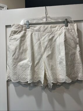 LOFT White Eyelet Scalloped High-Waist Shorts